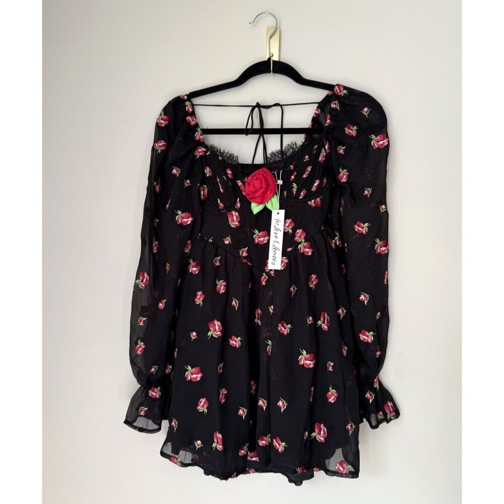For Love & Lemons Brand New Wren Black and Red Mini Dress Size XS Coquette‎